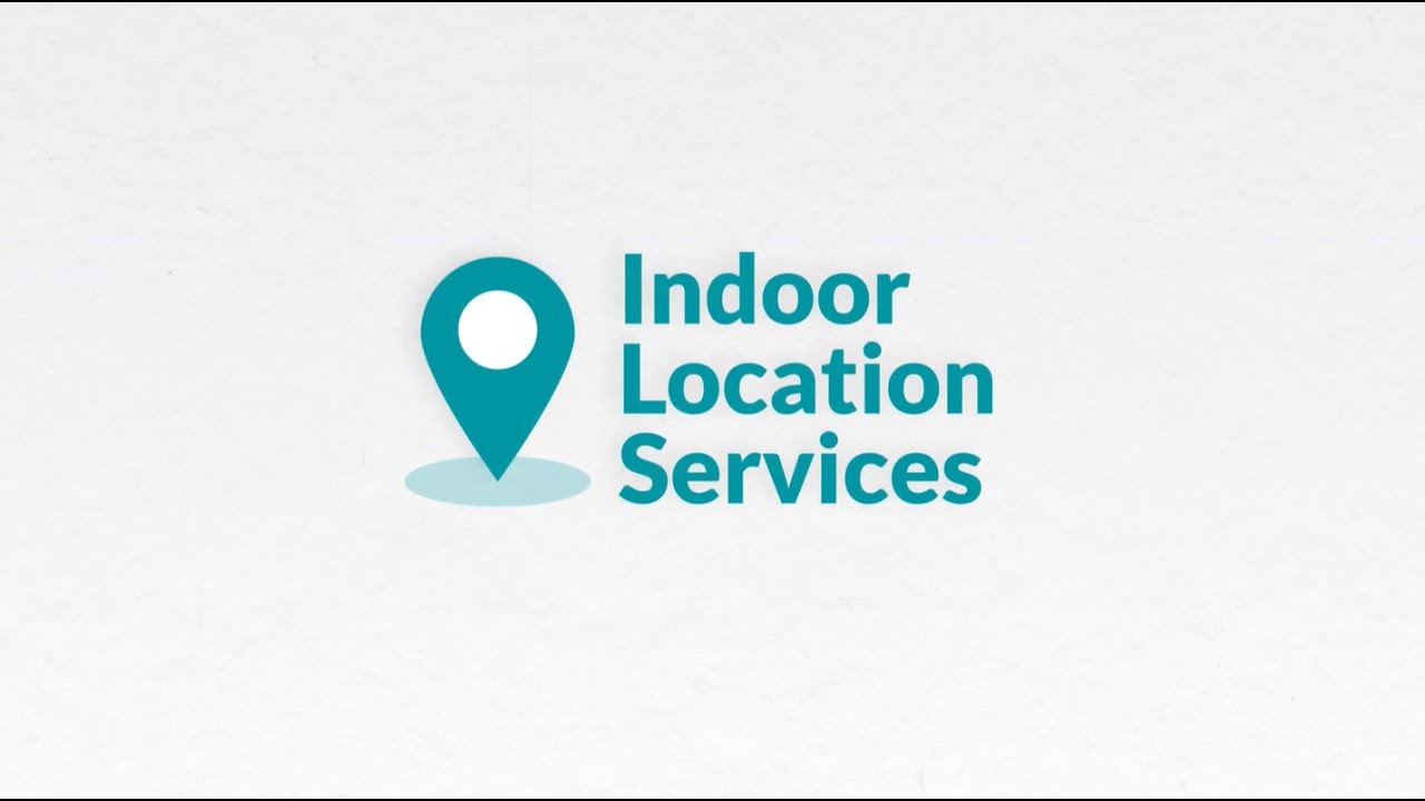 The still from the video is a picture of the universal symbol for location finding, with the words Indoor Location Services beside it.