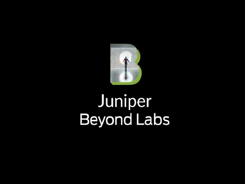 Image shows a large capital letter “B” with a person within the letter’s shape. Text below that says, “Juniper Beyond Labs.” The background is all black.